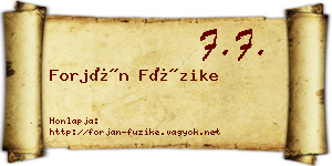 Forján Füzike névjegykártya
